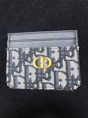 Card holder black trim Navy and Gray  Card Case with Gold